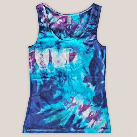NWT Aruba Tie Dye Tank Top Blue Purple Cotton Yoga Shirt Hand-Dyed by Akasha Sun - Picture 2 of 4